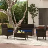 4 Piece Patio Rattan Conversation Set with Cozy Seat Cushions