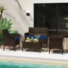 4 Piece Patio Rattan Conversation Set with Cozy Seat Cushions