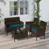 4 Piece Patio Rattan Conversation Set with Cozy Seat Cushions