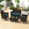 4 Piece Patio Rattan Conversation Set with Cozy Seat Cushions