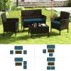 4 Piece Patio Rattan Conversation Set with Cozy Seat Cushions
