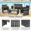 4 Pieces Patio Rattan Furniture Set with Glass Table and Loveseat