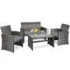 4 Pieces Patio Rattan Furniture Set with Glass Table and Loveseat