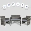 4 Pieces Patio Rattan Furniture Set with Glass Table and Loveseat
