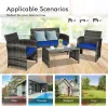 4 Pieces Patio Rattan Furniture Set with Glass Table and Loveseat