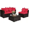 4 Pieces Patio Rattan Furniture Set with Removable Cushions and Pillows