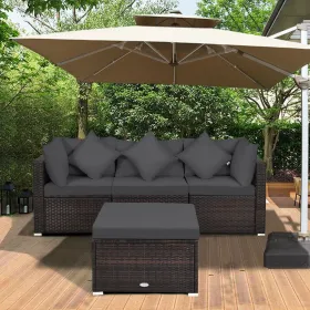 4 Pieces Patio Rattan Furniture Set with Removable Cushions and Pillows (Color: Gray)