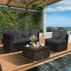 4 Pieces Patio Rattan Furniture Set with Removable Cushions and Pillows
