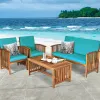 4 Pieces Patio Solid Wood Furniture Set with Water Resistant Cushions