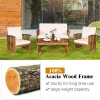4 Pieces Patio Solid Wood Furniture Set with Water Resistant Cushions