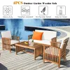 4 Pieces Patio Solid Wood Furniture Set with Water Resistant Cushions