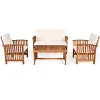 4 Pieces Patio Solid Wood Furniture Set with Water Resistant Cushions