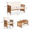 4 Pieces Patio Solid Wood Furniture Set with Water Resistant Cushions