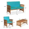 4 Pieces Patio Solid Wood Furniture Set with Water Resistant Cushions