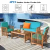 4 Pieces Patio Solid Wood Furniture Set with Water Resistant Cushions