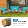 4 Pieces Patio Solid Wood Furniture Set with Water Resistant Cushions