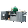 66.5" Outdoor Kitchen Island for Big Green Egg Grills, Solid Wood Outdoor Grill Cart for Tabletop Grill with Stainless Steel Top, Drawer