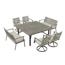 Peakhome Azur Outdoor Square Dining Table Set For 8-Person With Sunbrella® Cushions (Option: 1 Square Table + 4 Swivel Chair + 2 Bench)