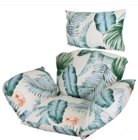 Egg Chair Cushion Hanging Basket Seat Cushion Thicken Soft Egg Swing Chair Pad Hanging Egg Chair Cushion With Headrest (Option: BeigeBlueLeaf)