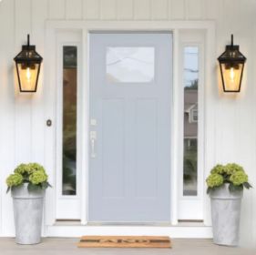 21inch H 2 Pack Outdoor Wall Lantern Light   Modern Black Metal & Clear Glass Sconce For Porch, Patio, And Garden Lighting Bulb Not Included (Option: Black-BlackGlassTraditional)