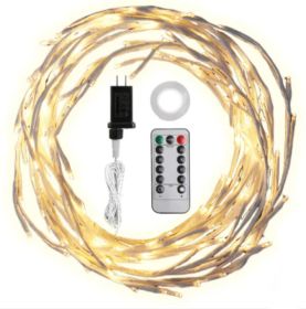 Birch Flower Wreath With Light String And Timer, 8 Modes, IP45 Waterproof (Option: Style1)