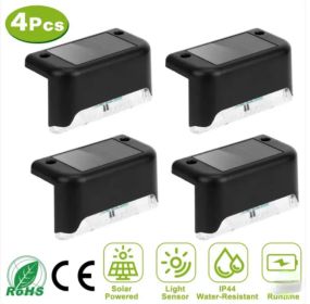 4Pcs Solar Powered LED Step Lights Outdoor Water-Resistant Dusk To Dawn Sensor Fence Lamps For Stairs Yard Railing (Option: Black)