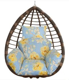 1Pc Egg Chair Cushion Hanging Basket Seat Cushion Thicken Soft Egg Swing Chair Pad Hanging Egg Chair Cushion With Headrest (Option: Light Blue with Yellow Leaf)