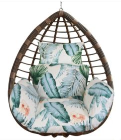 1Pc Egg Chair Cushion Hanging Basket Seat Cushion Thicken Soft Egg Swing Chair Pad Hanging Egg Chair Cushion With Headrest (Option: Beige with Blue Leaf)