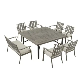 Peakhome Azur 8-Person Patio Square Dining Table Set With Sunbrella® Cushions (Option: 1 Square Table + 6 Fixed Chair + 1 Bench)