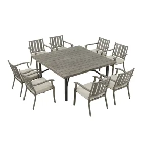 Peakhome Azur Outdoor 8 Person Square Dining Set With Sunbrella® Cushions (Option: 1 x Square Table + 8 x Fixed Chair)