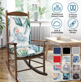 Waterproof Rocking Chair Cushion Upper And Lower Back And Seat Sets With Non-Slip Ties Oxford Cloth Surface Polyester Filling Comfortable For Ind (Option: BeigeColorLeafPro)