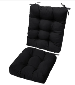 2Pcs Waterproof Rocking Chair Cushion Upper And Lower Back And Seat Sets With Non-Slip Ties Oxford Cloth Surface Polyester Filling Comfortable Fo (Option: Black)
