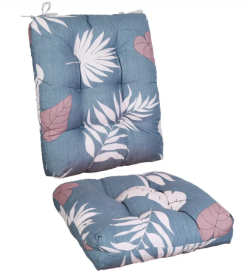 2Pcs Waterproof Rocking Chair Cushion Upper And Lower Back And Seat Sets With Non-Slip Ties Oxford Cloth Surface Polyester Filling Comfortable Fo (Option: BlueGreyLeaf)