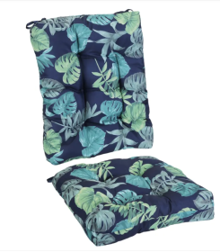 2Pcs Waterproof Rocking Chair Cushion Upper And Lower Back And Seat Sets With Non-Slip Ties Oxford Cloth Surface Polyester Filling Comfortable Fo (Option: BlackCyanLeaf)