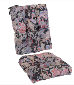 2Pcs Waterproof Rocking Chair Cushion Upper And Lower Back And Seat Sets With Non-Slip Ties Oxford Cloth Surface Polyester Filling Comfortable Fo (Option: BlackPinkLeaf)