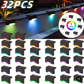 Led Solar Deck Lights 32 Pack Waterproof And Wide Use For Outdoor Stairs Step Fence Railing Yard And Patio Auto On/Off Easy Installation(Warm Whi (Option: RGBlight32PCS)