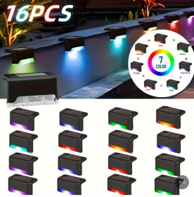 Led Solar Deck Lights 32 Pack Waterproof And Wide Use For Outdoor Stairs Step Fence Railing Yard And Patio Auto On/Off Easy Installation(Warm Whi (Option: RGBlight16PCS)