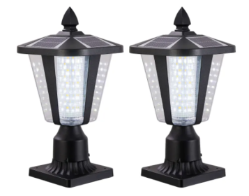 Solar Pillar Headlights With Dimmable LEDs - 2 Packs Unavailable Platforms- Temu (Option: Black)
