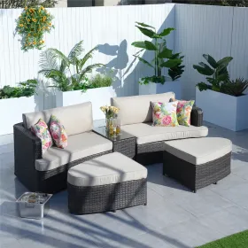 Direct Wicker 5-Piece Outdoor Wicker Sofa Daybed Set Patio Furniture Sunbed (Color: Brown)