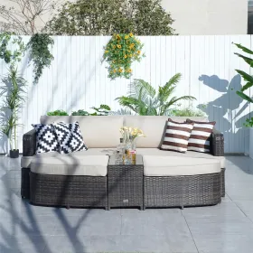 Direct Wicker 5-Piece Outdoor Wicker Sofa Daybed Set Patio Furniture Sunbed (Color: Gray)