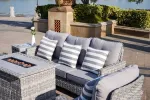 Direct Wicker Gray Wicker Sofa Set Outdoor Furniture Conversation Set with Firepit Table