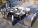 Direct Wicker Outdoor Patio Furniture Set with Rectangular Fire Pit Table in Elegant Brown or Chic Gray