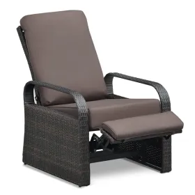 Outdoor Recliner Chair;  Automatic Adjustable Wicker Lounge Recliner Chair with 5.12'' Thicken Cushion (Color: Brown, Material: Espresso Wicker)