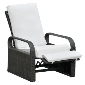 Outdoor Recliner Chair;  Automatic Adjustable Wicker Lounge Recliner Chair with 5.12'' Thicken Cushion (Color: Beige, Material: Brown Wicker)