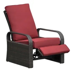 Outdoor Recliner Chair;  Automatic Adjustable Wicker Lounge Recliner Chair with 5.12'' Thicken Cushion (Color: Red, Material: Brown Wicker)