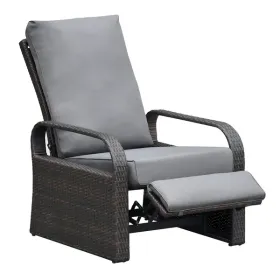 Outdoor Recliner Chair;  Automatic Adjustable Wicker Lounge Recliner Chair with 5.12'' Thicken Cushion (Color: Gray, Material: Brown Wicker)