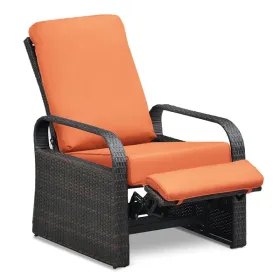 Outdoor Recliner Chair;  Automatic Adjustable Wicker Lounge Recliner Chair with 5.12'' Thicken Cushion (Color: EsOrange, Material: Espresso Wicker)