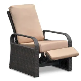 Outdoor Recliner Chair;  Automatic Adjustable Wicker Lounge Recliner Chair with 5.12'' Thicken Cushion (Color: EsKhaki, Material: Espresso Wicker)