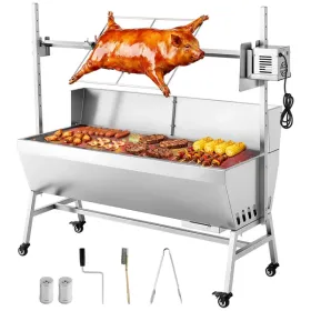 Rotisserie Grill, 38W BBQ Outdoor Pig & Lamb Spit Roaster, Charcoal Spit Roaster with 132 LBS Capacity, Wheels & 4-Level Height (Type: With Baffle, size: 46 inch)