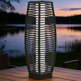 Solar Floor Lamp, Outdoor Garden Lantern Pathway Light & Decorative Driveway Lighting with Auto On/Off LED Lights (Main Color: Gray, Main Material: Rattan)